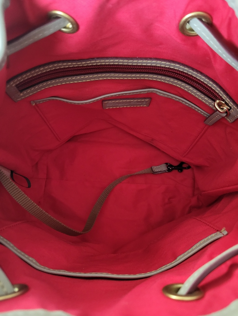 Dooney & Bourke Gray Florentine Leather Drawstring Tote / Satchel, Gold Hardware - Picture 10 of 16
